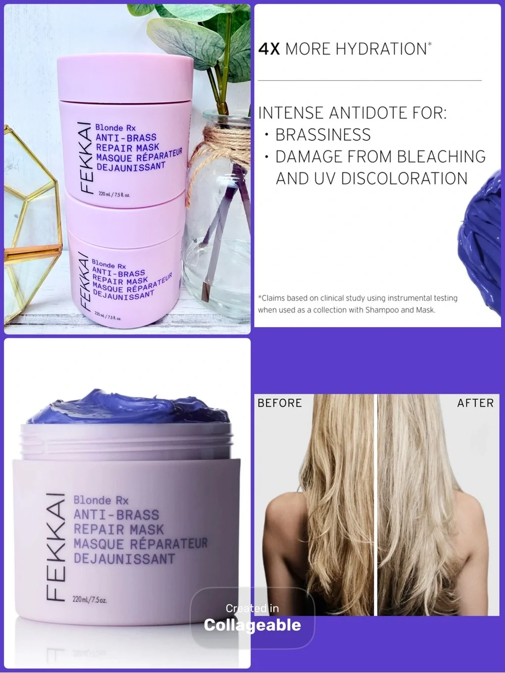 Fekkai Blonde Rx Anti-Brass Repair Mask Bundle of 2 NEW Purple Toning Mask